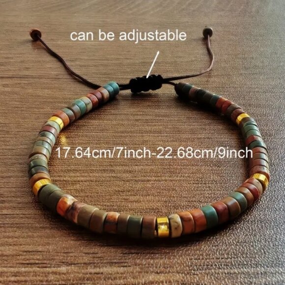 NEW Beaded Bohemian Natural Stone, Adjustable Bracelet. Nature Inspired Style! - Picture 2 of 3